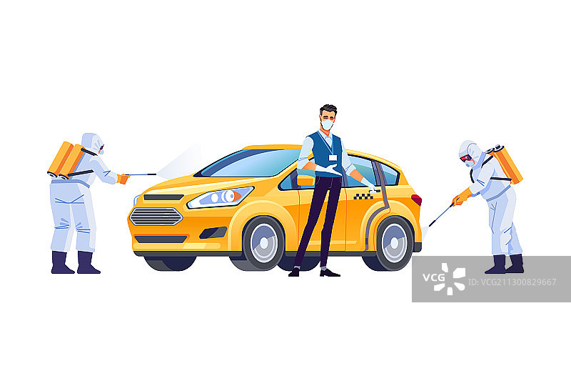 冠状病毒消毒出租车司机图片素材