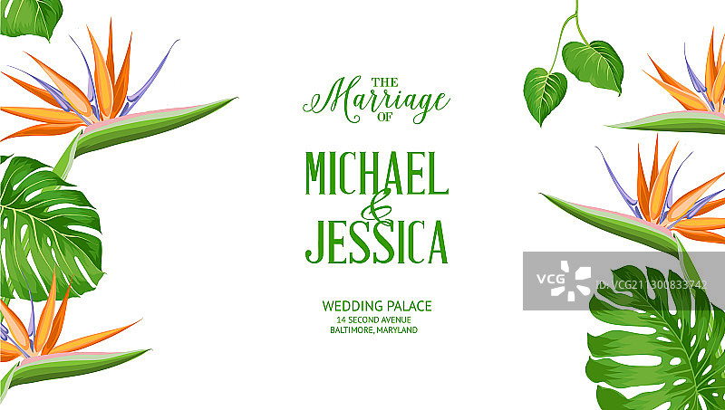 热带婚礼请柬设计图片素材
