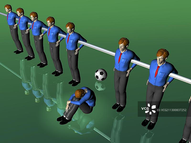 桌上足球人偶，一个坐在地上，插图，象征性图像图片素材