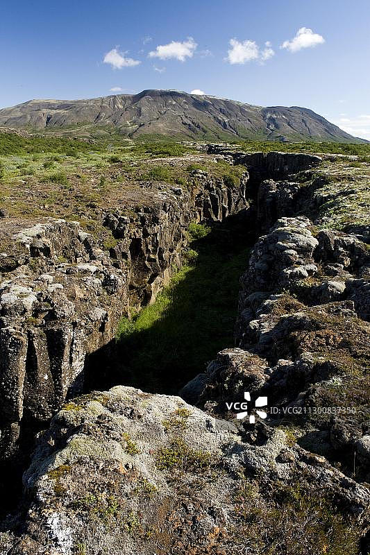 冰岛平格维利尔裂缝中的大陆板块图片素材