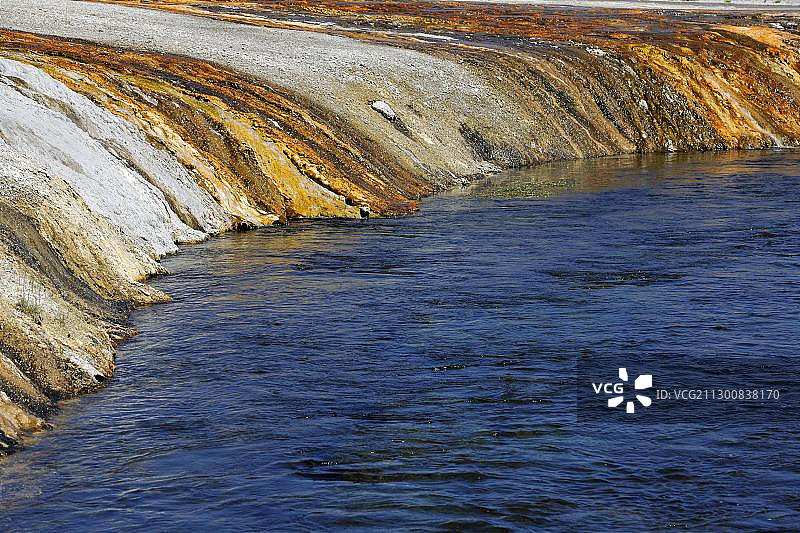 美国黄石国家公园火眼河悬崖间歇泉出口的嗜热菌图片素材