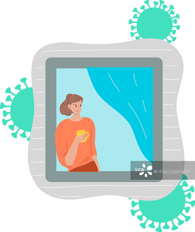 看窗外喝茶的女孩图片素材