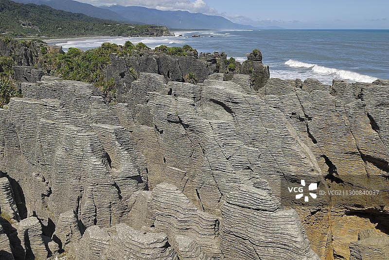 新西兰南岛塔斯曼海帕帕罗瓦国家公园的薄饼岩图片素材