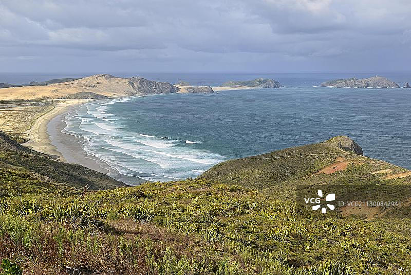 从特韦拉希海滩到玛丽亚范迪门角，靠近雷因格海角，新西兰北岛，大洋洲图片素材