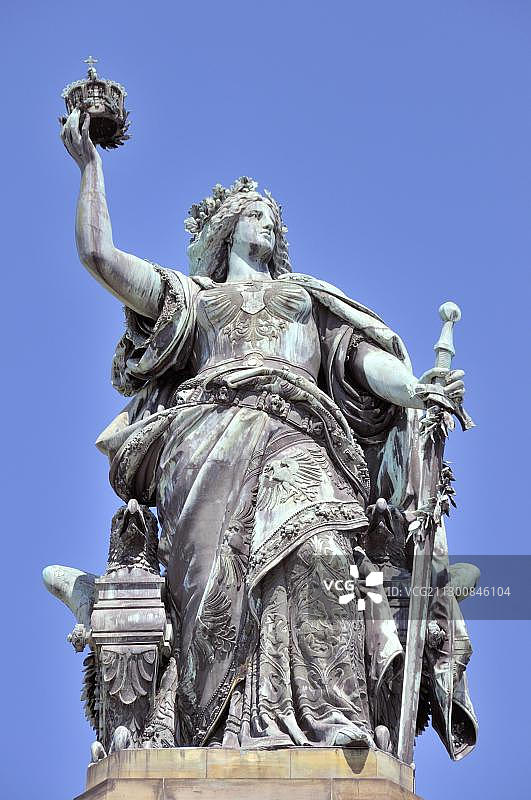 日耳曼尼亚，尼德瓦尔德纪念碑，莱茵高，联合国教科文组织世界遗产上中莱茵河谷，黑森州，德国，欧洲图片素材