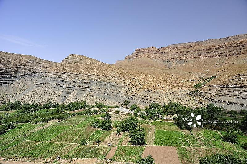 达德斯河绿洲，达德斯山谷，地质悬崖景观，高阿特拉斯山脉，摩洛哥南部，摩洛哥，非洲图片素材