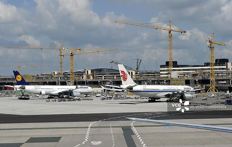 建筑工地，法兰克福机场，德国黑森州法兰克福图片素材