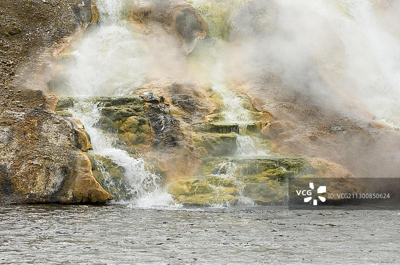 美国怀俄明州黄石国家公园下间歇泉盆地附近的火坑河图片素材