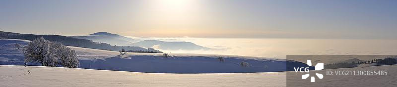 从绍因斯兰山俯瞰明斯特山谷的 panoramic 全景图图片素材