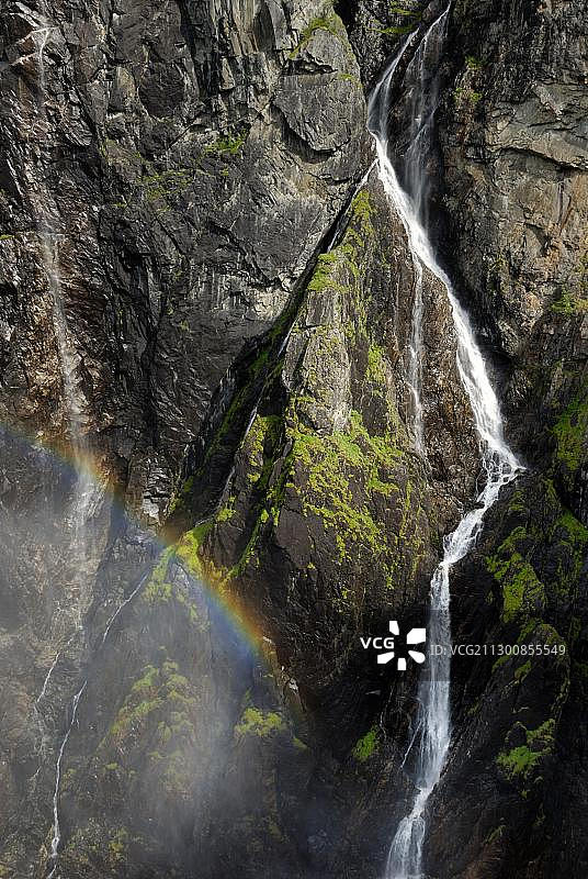 挪威艾德峡湾沃灵瀑布与彩虹图片素材