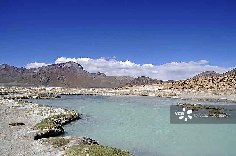 草原，开阔的平原，玻利奎尔温泉，苏里雷盐湖，维昆尼亚国家保护区，劳卡国家公园，大高原，智利北部图片素材