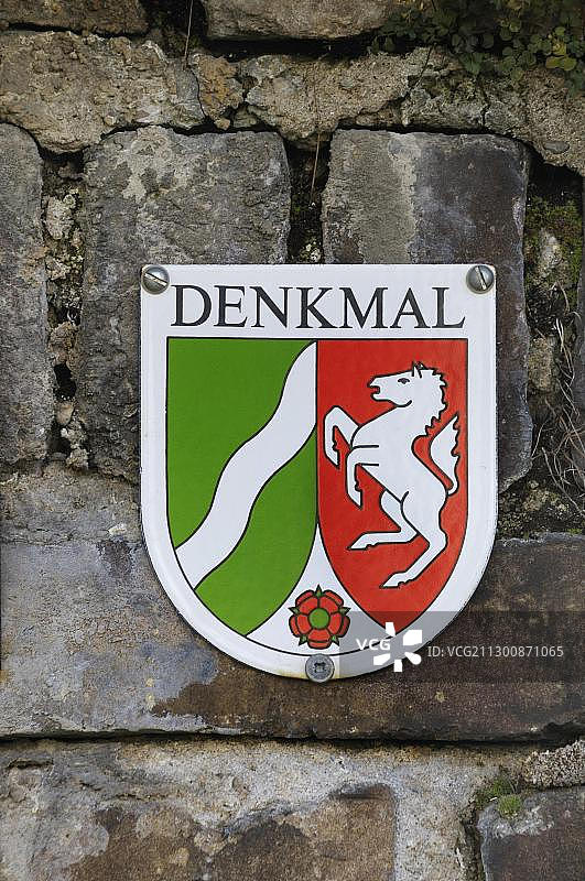德国北莱茵-威斯特法伦州古老砖墙纪念碑牌匾图片素材