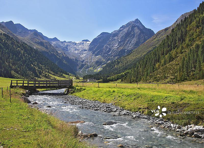 利森瑟费尔纳科格尔山、吕森瑟山、冰川、吕森瑟山谷、霍斯皮兹、施图拜阿尔卑斯山脉、蒂罗尔、奥地利、欧洲图片素材