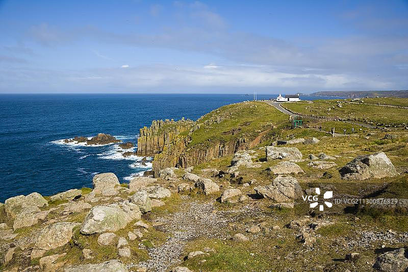 英格兰的第一个和最后一个茶点屋，兰兹角，彭安拉斯，康沃尔，英国，欧洲图片素材