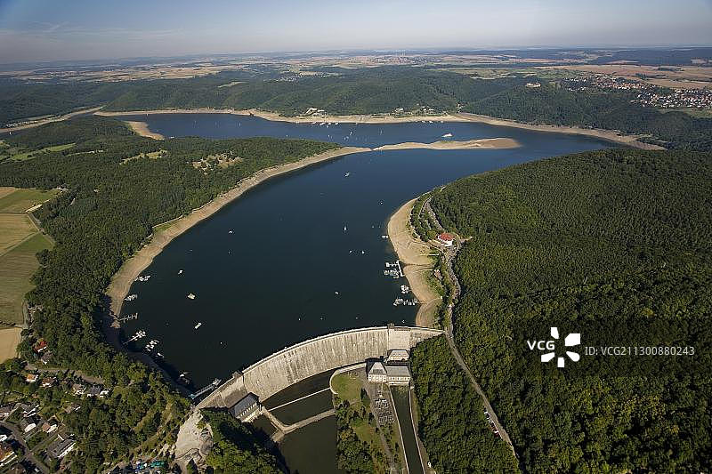 德国黑森州科尔巴赫埃德尔湖水闸航拍照片图片素材