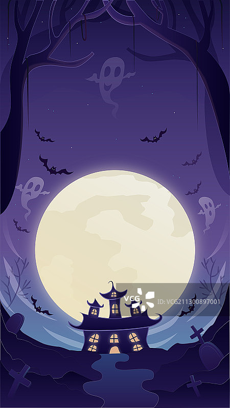 万圣节月夜城堡哥特式插画图片素材