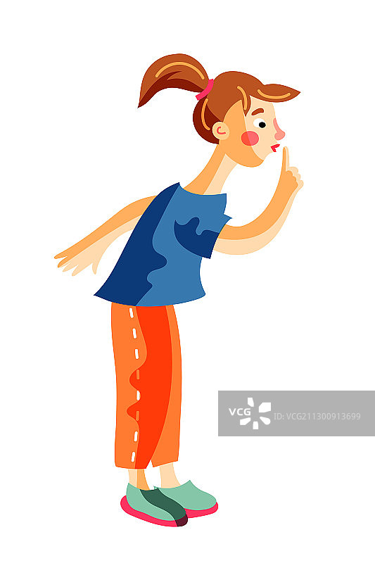 可爱的女孩做着表示安静的手势图片素材