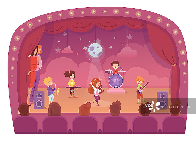 儿童乐队在音乐会舞台上表演图片素材