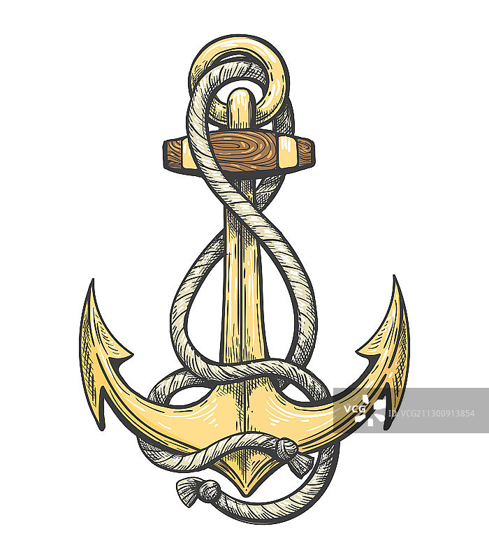 彩色绳索锚纹身图片素材