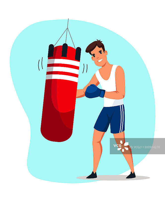 拳击手在健身房训练扁平图片素材