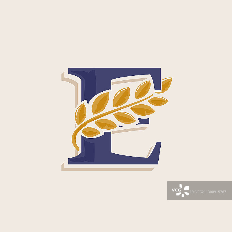 月桂花环经典衬线字母E标志图片素材