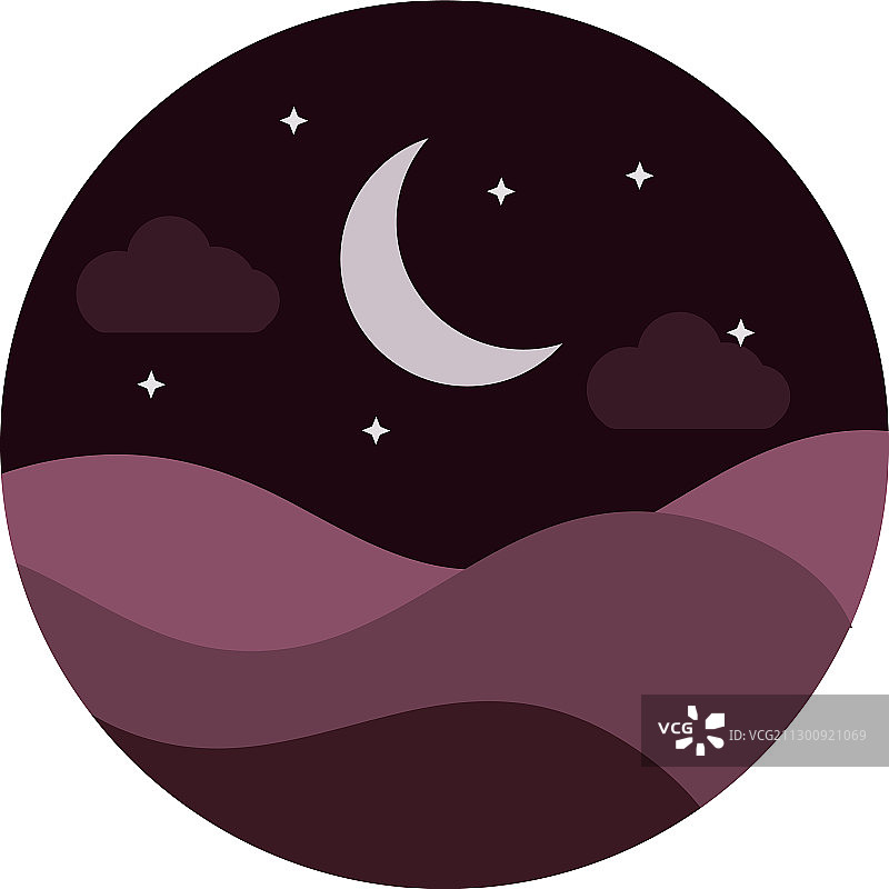 自然风景丘陵半月星夜扁平风格图片素材