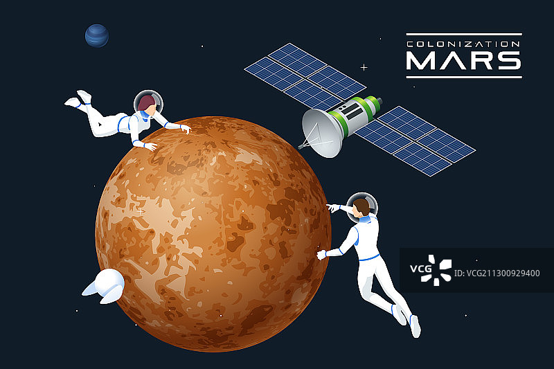 2.5D宇航员在火星轨道运行图片素材