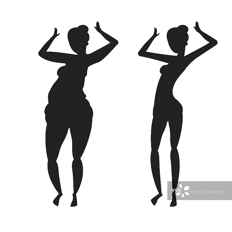黑色剪影胖瘦女人图片素材