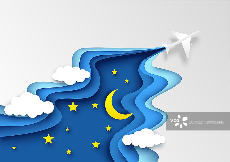 飞行分层剪纸风格图片素材