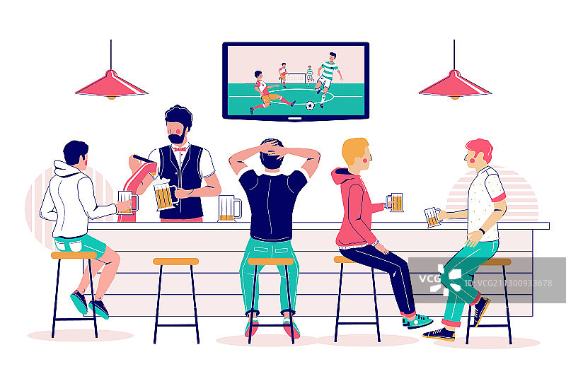 啤酒馆顾客在电视上看足球比赛图片素材