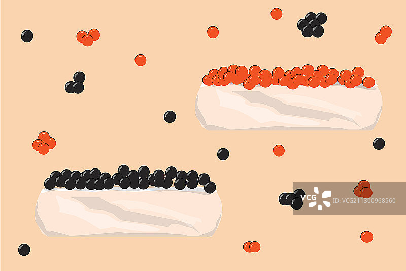 搭配黑鱼籽和红鱼籽的美味三明治图片素材