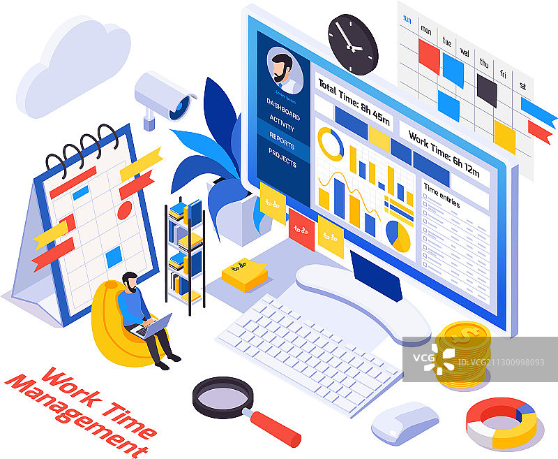 远程办公管理2.5D图片素材