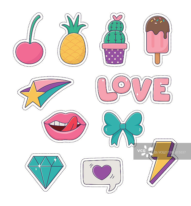 菠萝冰淇淋仙人掌蝴蝶结嘴唇贴片图片素材