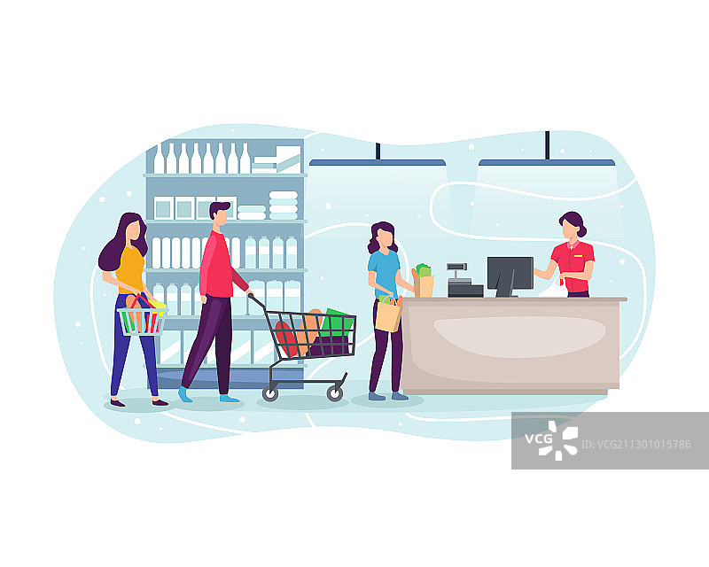 人们在超市购物和购买商品图片素材