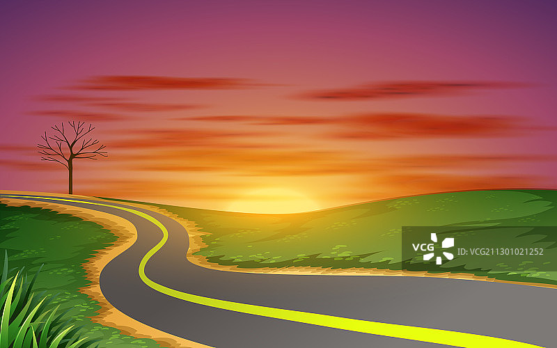 山间公路晨景图片素材