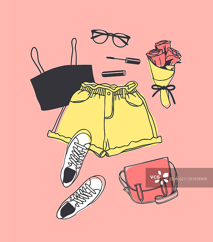 手绘时尚夏季服装穿搭图片素材