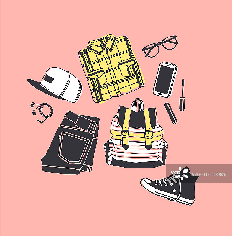 手绘时尚夏季服装穿搭图片素材