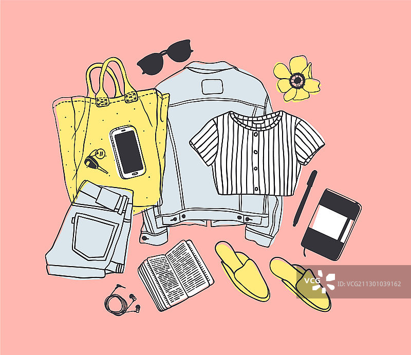 手绘时尚夏季服装穿搭图片素材