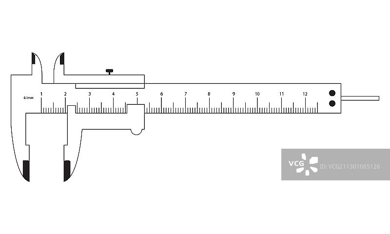 白色背景上的游标卡尺黑色轮廓图片素材