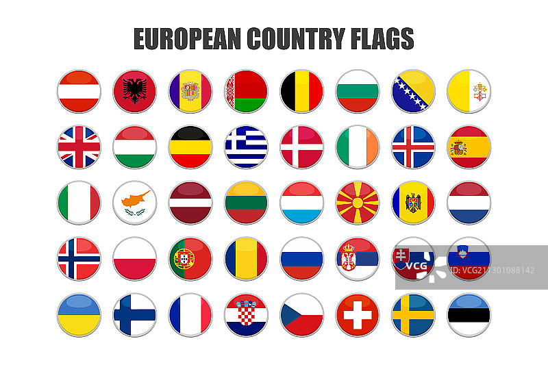 带有欧洲国家国旗的扁平网页按钮图片素材
