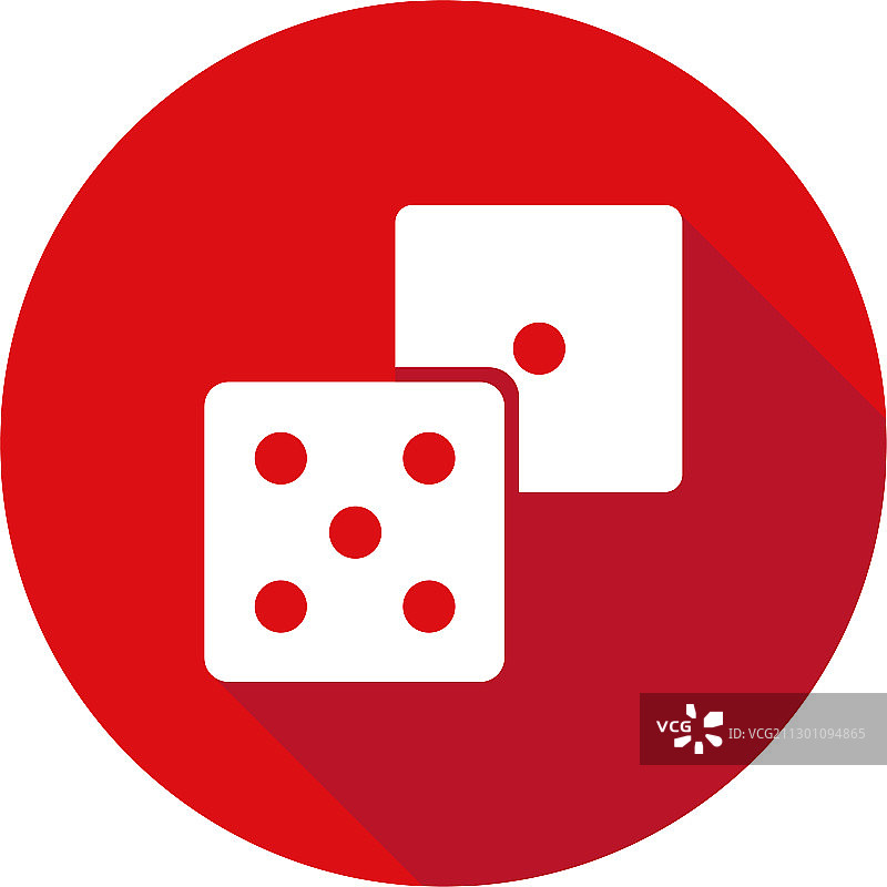 红色圆圈背景上的骰子图标图片素材