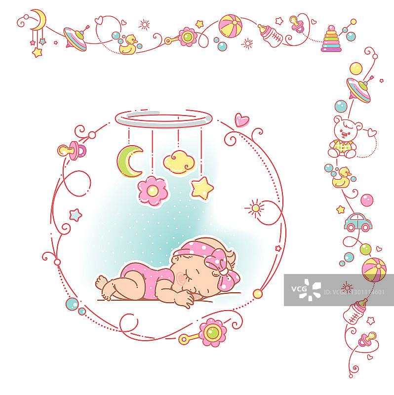 带有圆形装饰框和边框的女孩图片素材