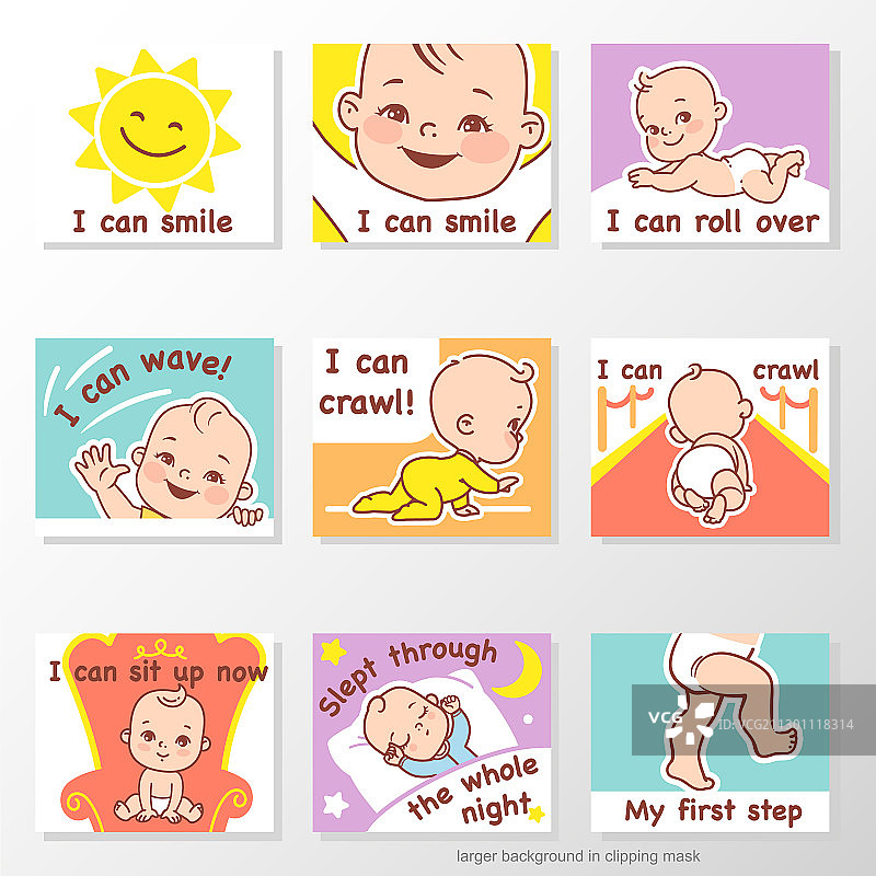 首年里程碑贴纸套装图片素材