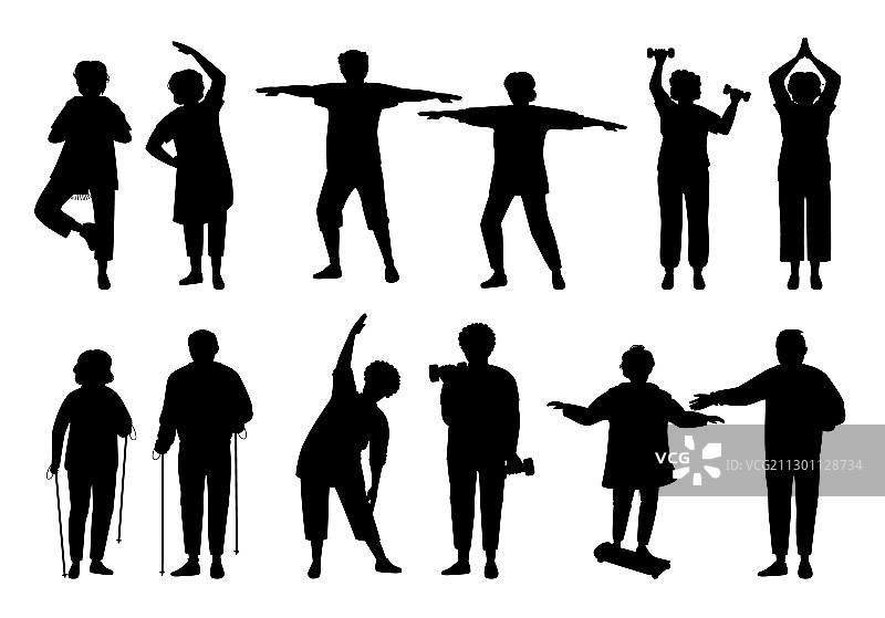 健康活跃的老年人黑色剪影图片素材