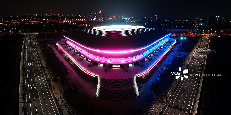 上海浦东足球场上港新球场夜景灯光图片素材