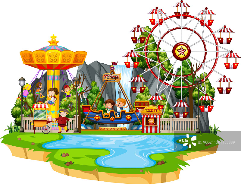 许多孩子玩游乐设施的场景图片素材