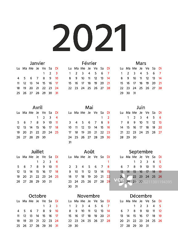 2021法式日历模板图片素材
