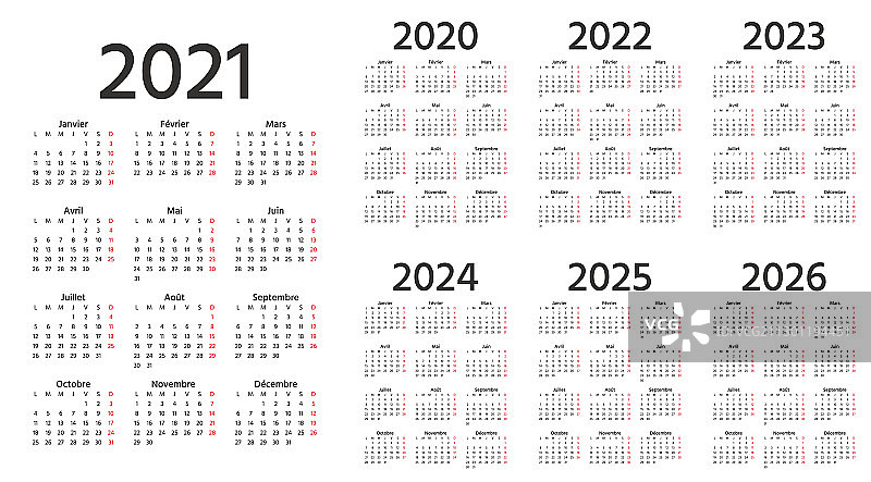 2021至2026年法式日历图片素材