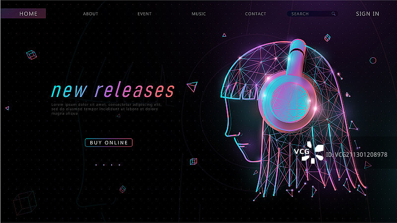 戴着耳机听音乐的漂亮女孩banner图片素材