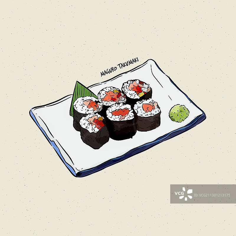 金枪鱼手卷手绘草图图片素材